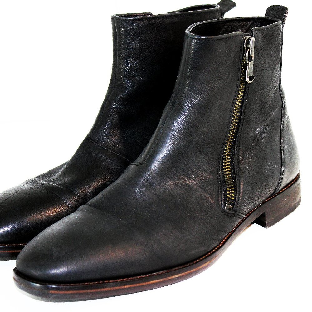 John Varvatos Black Zip Leather Boots Size 11.5 M